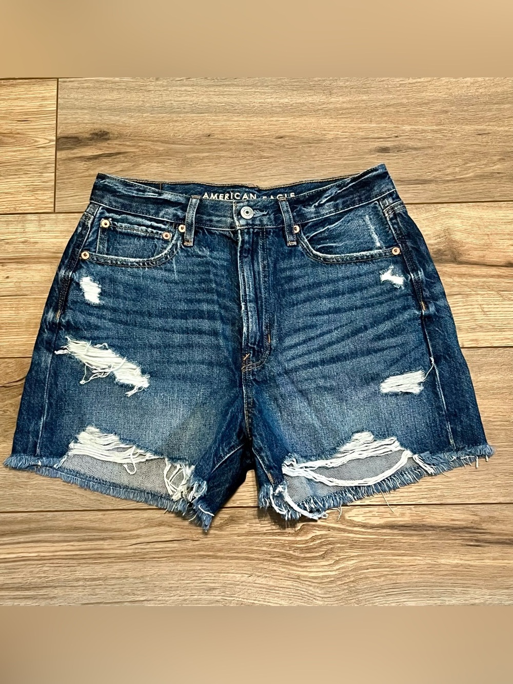 American Eagle Distressed 90s Boyfriend Blue Denim Shorts Frayed Hem Women’s 6
